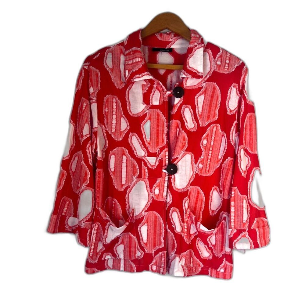 Kaktus Distressed Abstract‎ Artsy Button Front Cardigan Top Size Medium